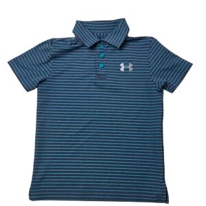 Under Armour Blue Striped Short Sleeve Heat Gear Polo Shirt Youth Small